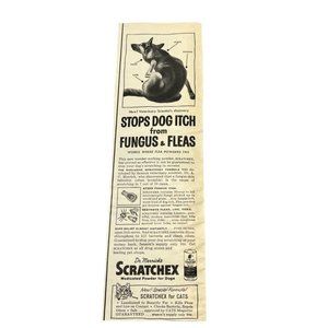 Vintage 1958 Print Ad Scratchex Flea Powder for Dogs Dr Merrick Retro Vet
